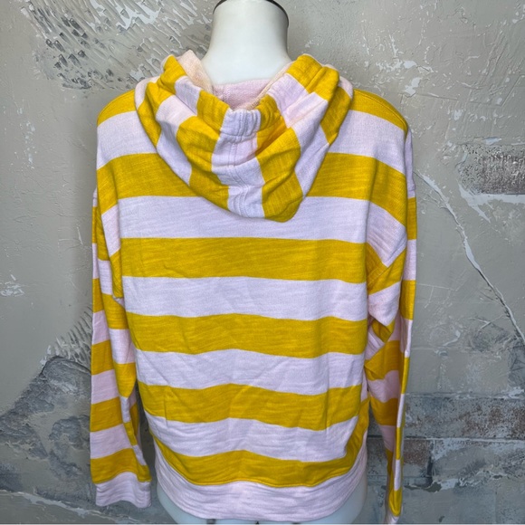 J crew rugby stripe M vintage fleece hooded sweatshirt pink mustard collegiate - Picture 3 of 6